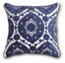 Royal Blue Velvet and Linen Embroidered Pillow