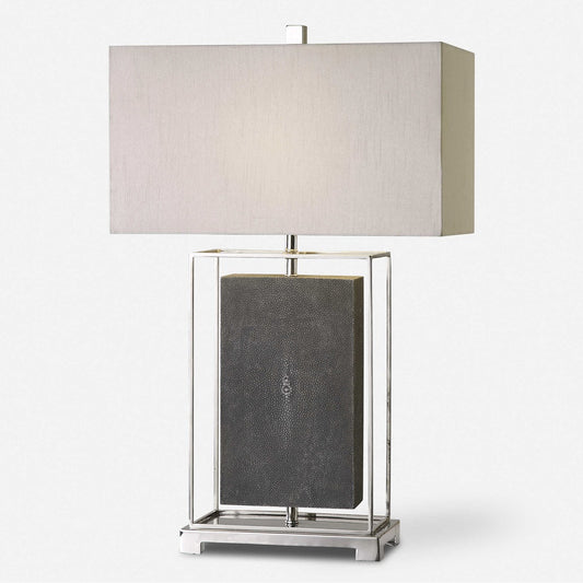 Sakana Table Lamp in Gray Shagreen & Polished Nickel