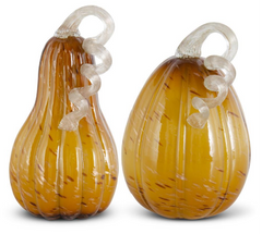 YELLOW SPECKLED HANDBLOWN GLASS PUMPKIN & GOURD