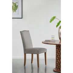 Armless Gray Dining Chairs with Nail Head Trim