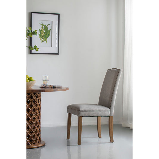 Armless Gray Dining Chairs with Nail Head Trim