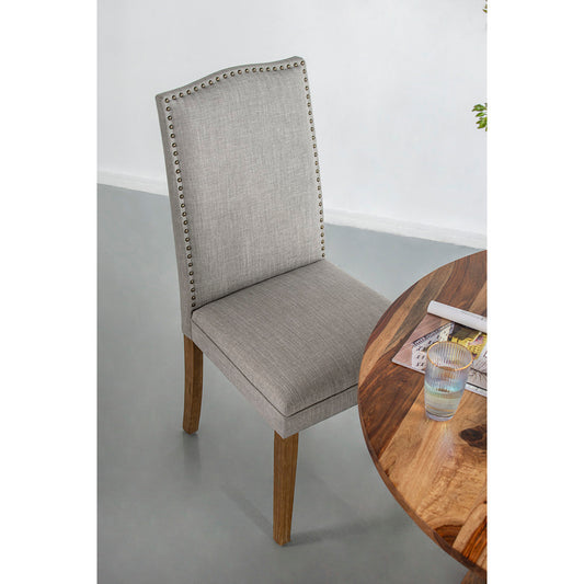 Armless Gray Dining Chairs with Nail Head Trim