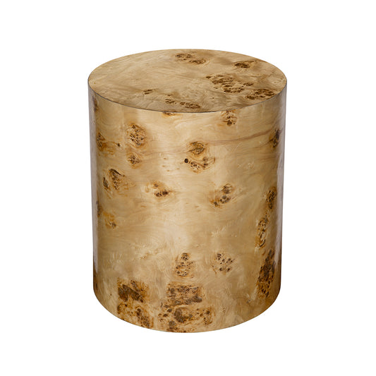 Burl Wood Brown Cylinder Side Table