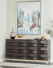 Brown Wood Geometric 4-Door Cabinet