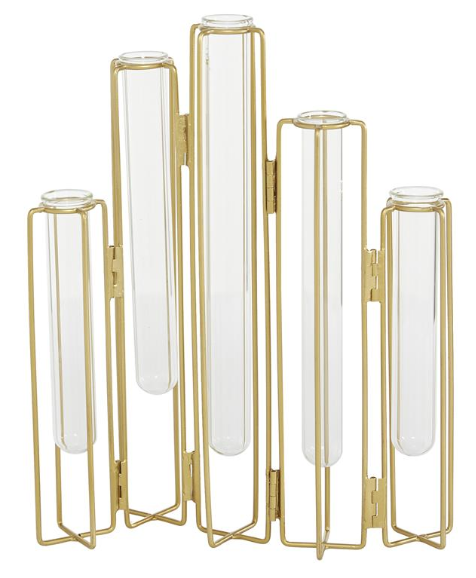 Metal Foldable Vase with Clear Glass Tubes