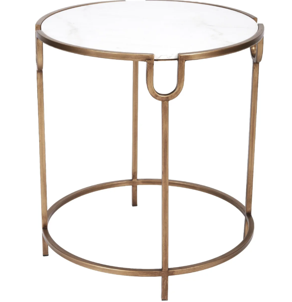 Bethany Gold Accent Table with White Marble Top