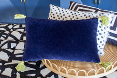 Floral Navy Velvet Lumbar Embroidered Pillow