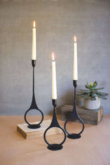 Cast Iron Taper Candle Holders with Ring Detail - Set of 3