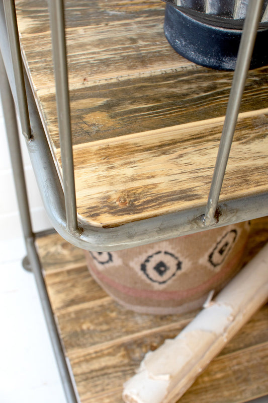 Asymmetrical Wood and Metal Display Shelf