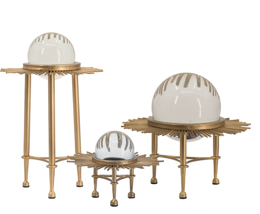 Crystal Clear Balls on Gold Iron Sunburst Stands
