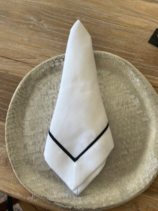 White Linen Napkin w/ Black Embroidery