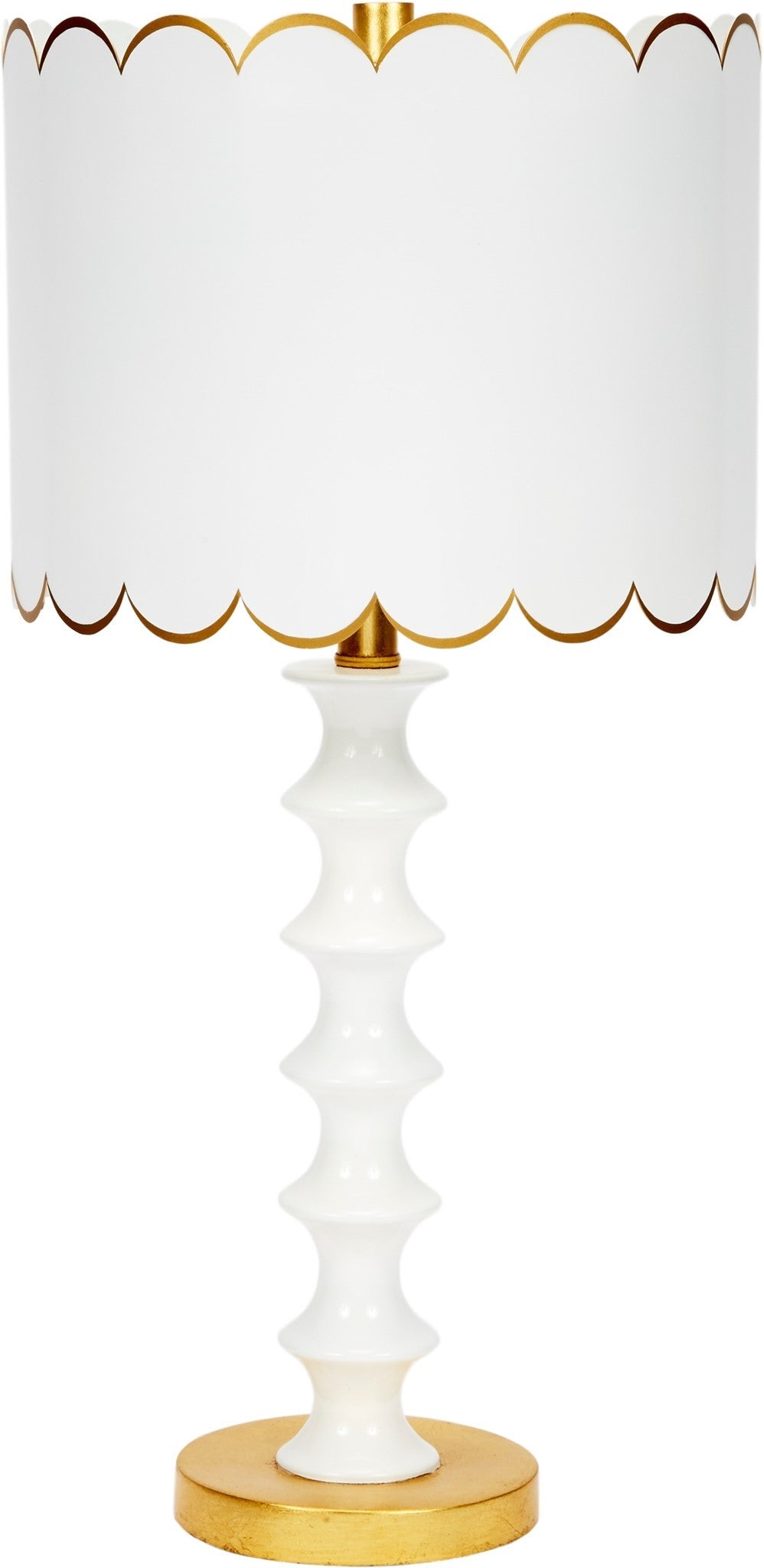 Eloise Gloss White and Gold Table Lamp with Scalloped Metal Shade