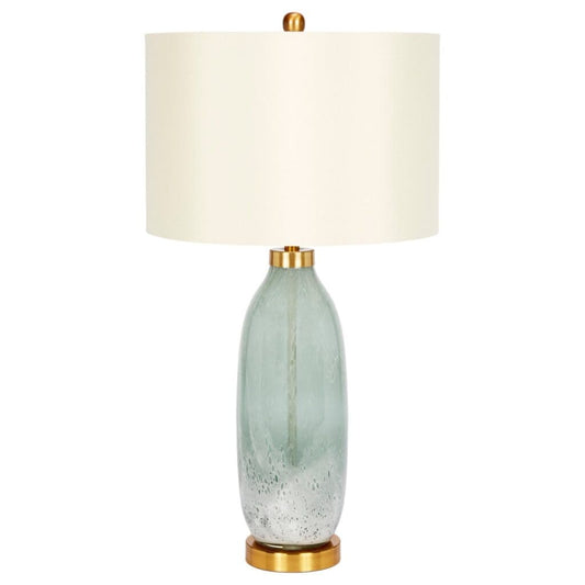 Carley Handblown Green Glass Table Lamp with Cream Shade