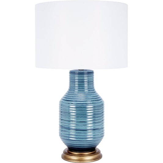 Rowan Aged Blue Ceramic Table Lamp with Gold Base