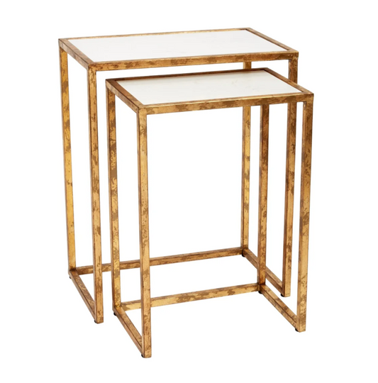 Loyola Aged Gold and White Marble Topped Nesting Tables