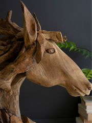 Teakwood Horse Head Sculpture with Base in Teak