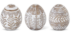 Assorted 4in Whitewashed Carved Eggs (3 Styles)