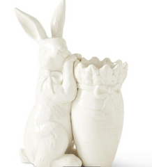 9inch White Carrot Vase w/Rabbit