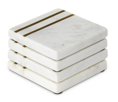 4in Gold Double Striped Marble Square Coasters