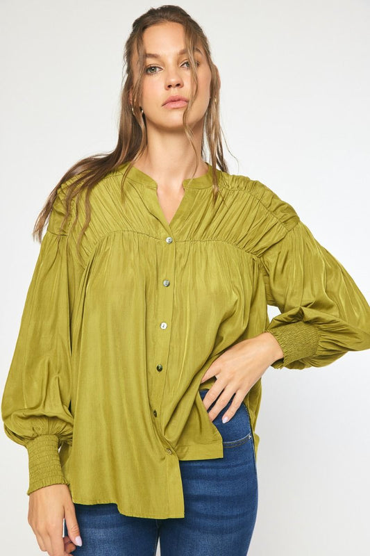 Chartreuse Pleated Top