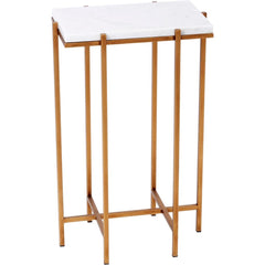 Delmar Rectangular Gold and White Marble Accent Table