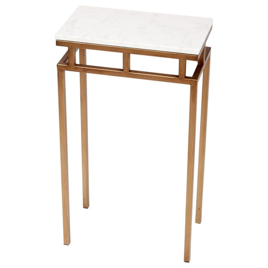 Tait Gold End Table with White Marble Top