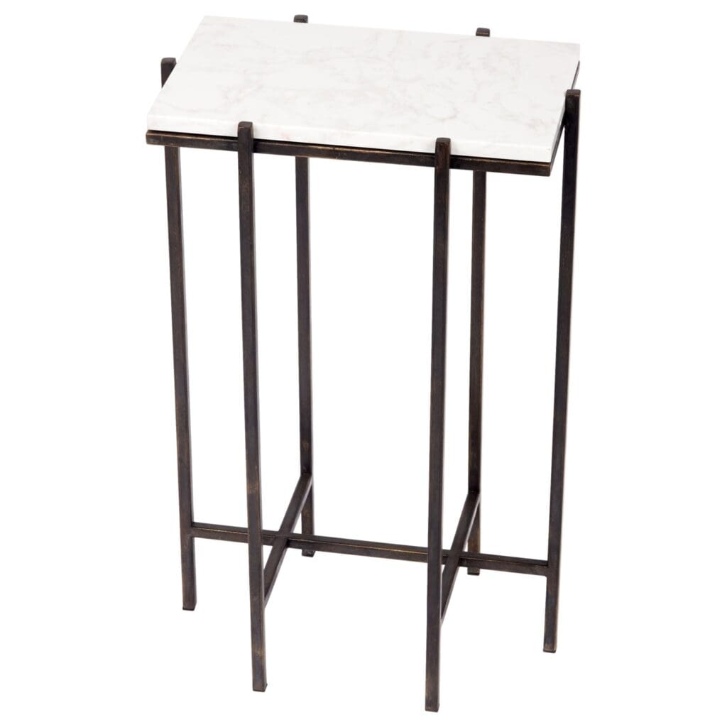 Dark Bronze Burch Accent Table with White Marble Top