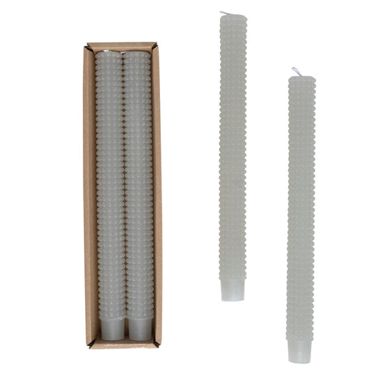 10" Unscented Hobnail Taper Candles in Box - Dove Grey