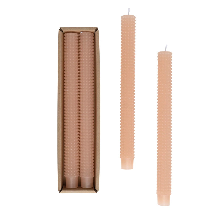 10" Unscented Hobnail Taper Candles in Box - Nude Color