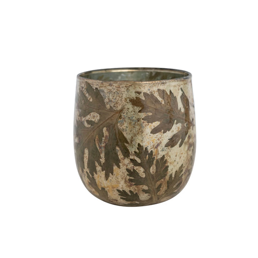 Gold Trim Oak Leaves Votive Holder