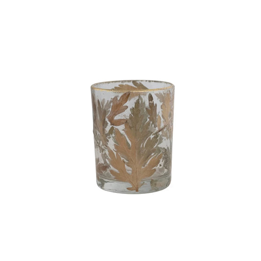 Gold Trim Oak Leaves Votive Holder