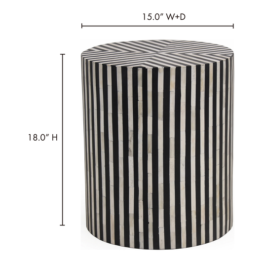 Chameau Side Table in Black and White Bone Inlay