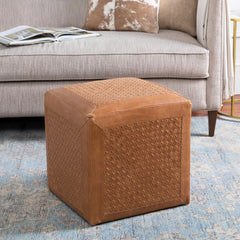 Lawdon Ottoman in Brown Woven Leather