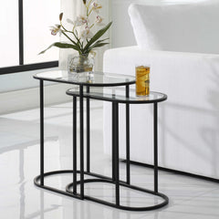 Glass Top Iron Nesting Tables - Gold or Black