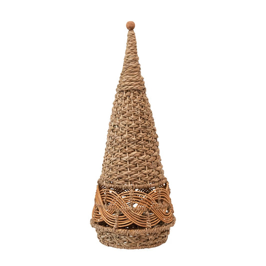 9-1/2" Round x 24"H Hand-Woven Wicker Cone Tree w/ Wood Bead, Natural